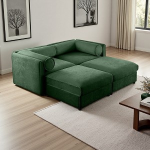 75.5" Chenille Sectional Sofa Bed with Cylindrical Cushions & Storage Seat - 1 of 4