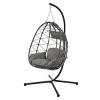 ELJGET Patio Hanging Egg Chair with Stand and Soft Cushion, Dark Gray - 3 of 4