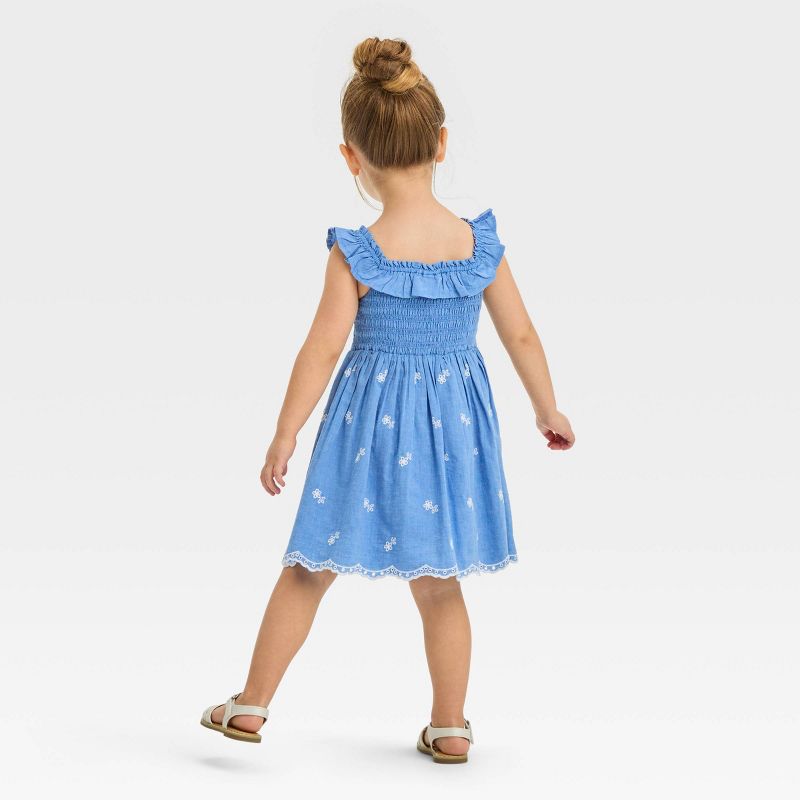 Toddler Girls' Chambray Embroidered Dress - Cat & Jack™ Blue, 3 of 7