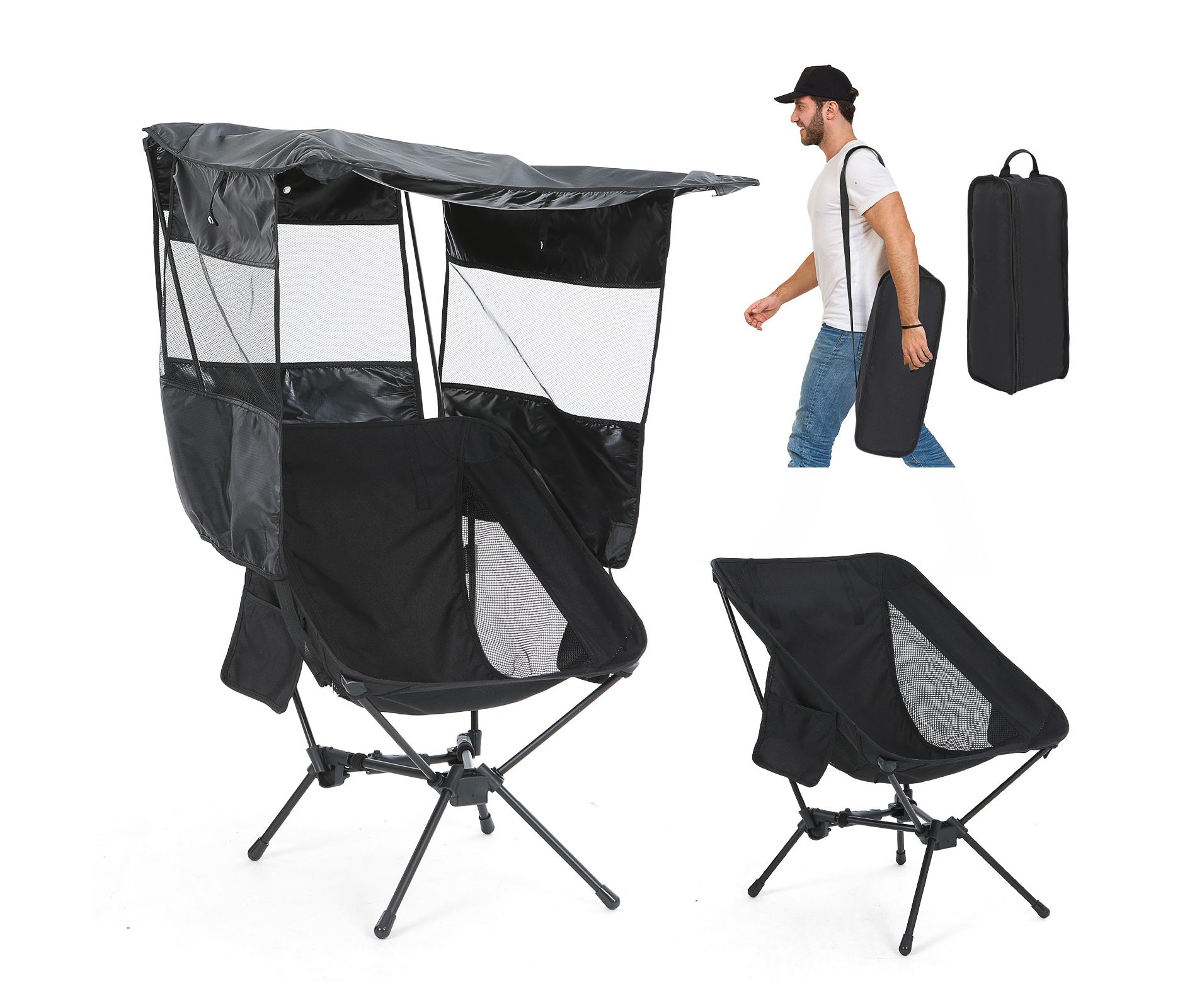 MUKE Portable Camping Chair with Canopy Shade, Lightweight Foldable Backpack Chair for Travel, Hiking, Festivals & Sports (1 Pack)