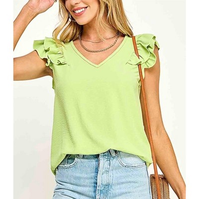 Women's Veronica V Neck Ruffled Top - Rousseau