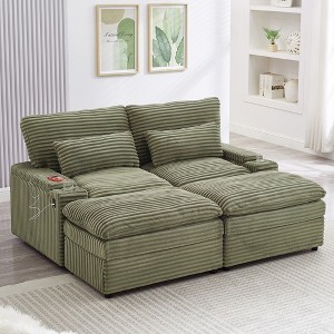 EHMKNP Modern 70.9" Sectional Loveseat Sofa with Storage, Ottomans, 4 Ports & 2 Cup Holders - 1 of 4