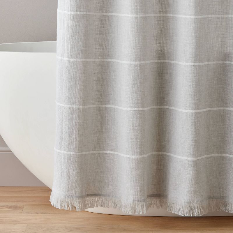 Horizontal Stripe Shower Curtain with Fringe Gray/Cream - Hearth &#38; Hand&#8482; with Magnolia, 4 of 5