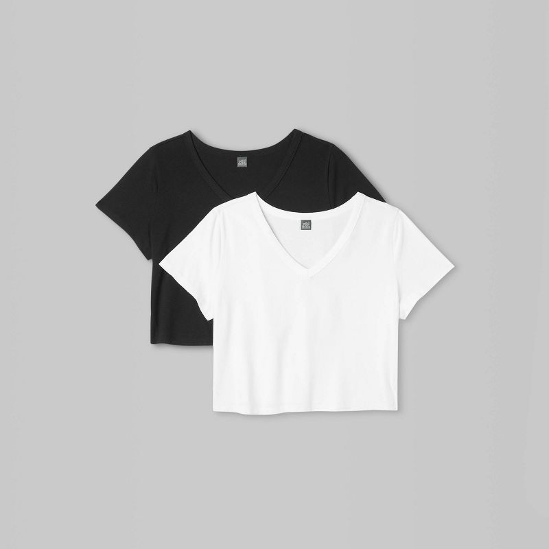 Women's Short Sleeve V-Neck 2pk Bundle T-Shirt - Wild Fable™ White, 1 of 5