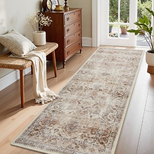 MontVoo Vintage Floral Washable Area Rug Beige - 1 of 4
