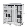 Angel Sar 70 Inch Outdoor Cat Enclosure with Waterproof Roof, Large Catio with 2 Houses & 7 Platforms, Rust-Proof Wire Pet Cage, Light Grey - 3 of 4