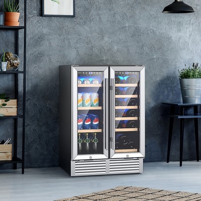 24'' Silver Dual Zone Wine and Beverage Cooler with Interior Lighting