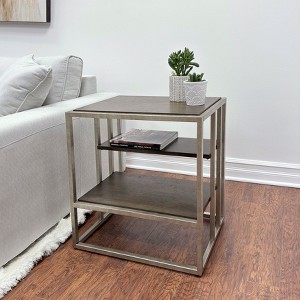 Roundhill Furniture Padena Metal Frame Wood Living Room End Table with Shelf - 1 of 1