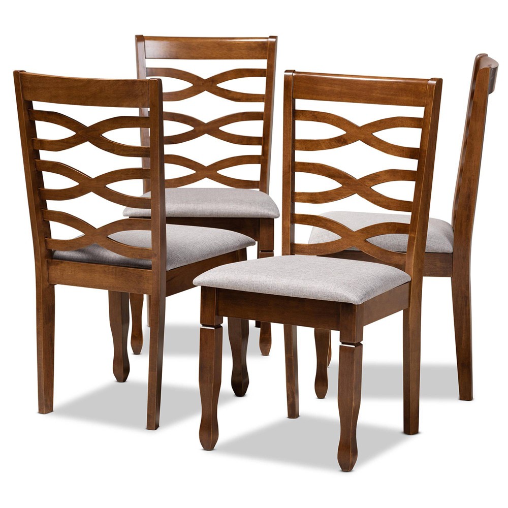 Photos - Chair Set of 4 Elijah Dining  Gray/Walnut - Baxton Studio: Modern Upholster