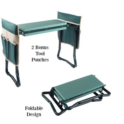 Green Foldable Garden Kneeler Bench with Tool Pouches