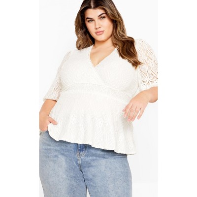 Women's Plus Size Christa Lace Top - ivory | CITY CHIC