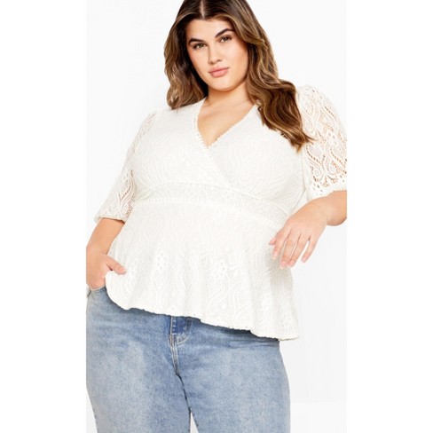 Women's Plus Size Christa Lace Top - ivory | CITY CHIC - image 1 of 4