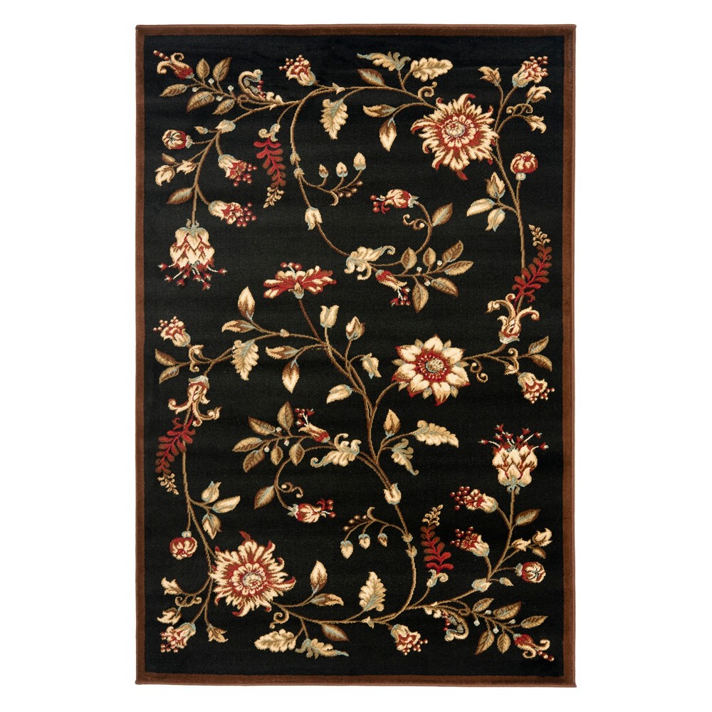 Black Floral Loomed Accent Rug 4'x6' - Safavieh