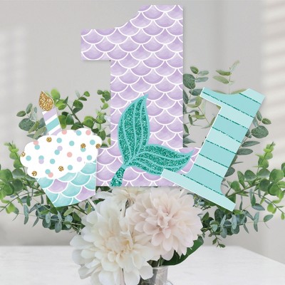 Big Dot of Happiness 1st Birthday Let's Be Mermaids - First Birthday Party Centerpiece Sticks - Table Toppers - Set of 15