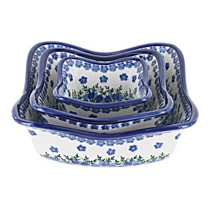 Blue Rose Polish Pottery 193012 Zaklady Square Scallop Bowl Set - 1 of 1