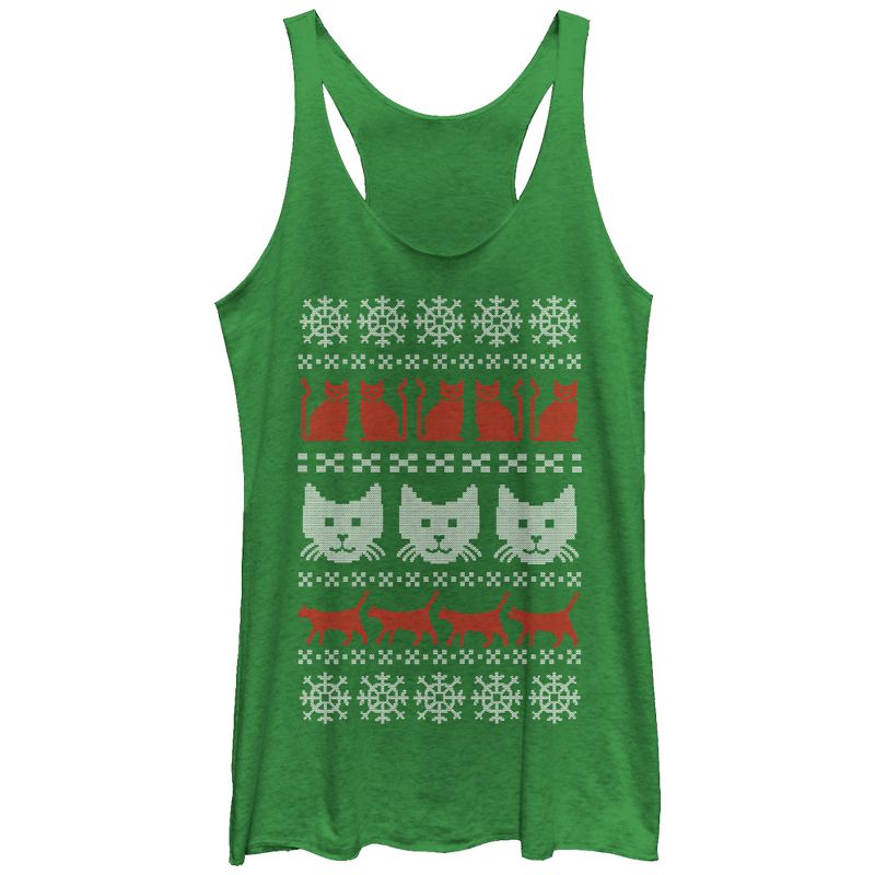 Women's Lost Gods Ugly Christmas Cat Racerback Tank Top, 1 of 4