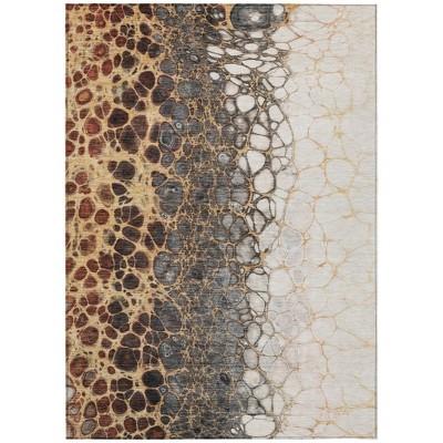 Ivory Gray And Gold Abstract Washable Indoor Outdoor Area Rug