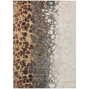 Ivory Gray And Gold Abstract Washable Indoor Outdoor Area Rug - 1 of 4