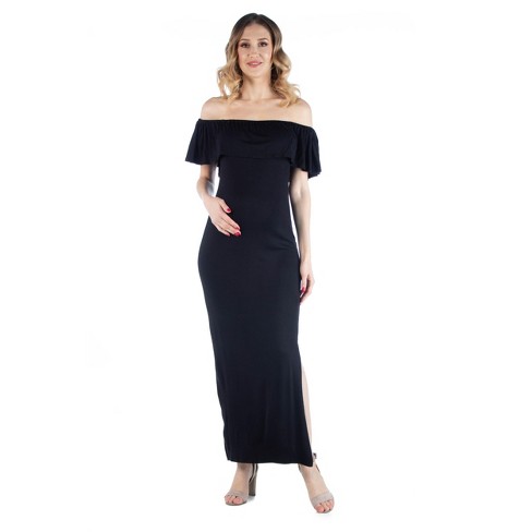 Maternity Off Shoulder Ruffle Maxi Dress-black-s : Target