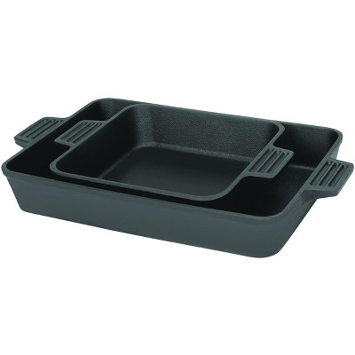 Bayou Classic 7474 8-in and 13-in Cast Iron Cake Pan Set Perfect For Roasting Chicken and Pot Roast