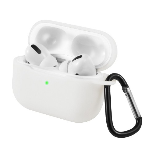 Insten Shockproof Silicone Protective Skin Compatible Apple Airpods Pro 2019 Charging Case, Supports Wireless Charging, With Carabiner, White :