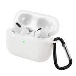 Insten Shockproof Silicone Protective Skin Compatible with Apple AirPods Pro 2019 Charging Case, Supports Wireless Charging, with Carabiner, White
