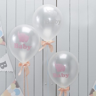 10ct "Baby" Elephant Print Balloons Pink
