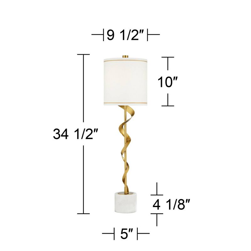 Possini Euro Design Ribbon 34 1/2" Tall Large Modern Luxe End Table Lamp Gold Finish Metal Marble Single White Shade Living Room Bedroom Bedside, 4 of 10