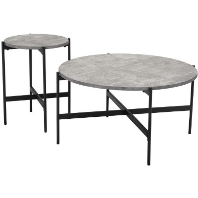 Gray and Black Round MDF and Steel Coffee Table Set