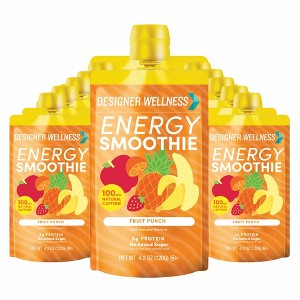 Designer Wellness Energy Smoothie, Real Fruit, 100mg Natural Caffeine, 5g Protein, Low Carb, Zero Added Sugar, Gluten-Free, Fruit Punch, 12 Count - 1 of 4