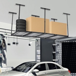 Overhead Garage Storage Rack，Height Adjustable Ceiling Storage Rack 660lbs Weight Capacity, Heavy Duty Metal Hanging Storage Shelves for Garage - 1 of 4