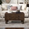 40" Solid Wood Rectangle Coffee Table with Antique Distressed Finish, 4 Drawers, Rivet Pine Legs, Veneer Top, Easy Assembly, Vintage Center Table - 2 of 4