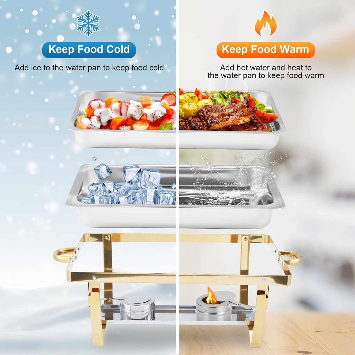 Garvee Stainless Steel Hot Pot with Divider, 2-Pack Dual Compartment Shabu Shabu Pot, Large Double Flavor Stockpot for Induction Gas Stove, Gold - thumbnail 6
