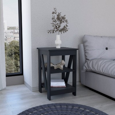 Vynxaria 3-Tier End Table/Nightstand, Black, 23.8"H x 15.7"W x 15.7"D