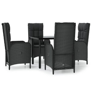 vidaXL 5 Piece Patio Dining Set with Cushions - Black Poly Rattan Reclining Chairs and Tempered Glass Table - Outdoor Garden Furniture - 1 of 4