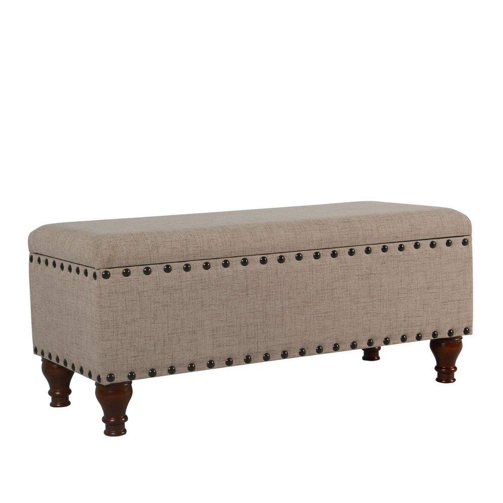 Large Storage Bench with Nailhead Trim Tan - HomePop: Upholstered Ottoman, Bedroom Accent Furniture, Foam Cushioned Seating