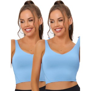 Allegra K Women's Workout Fitness Padded Longline Wireless Yoga Sports Bras 2 Pcs - 1 of 4