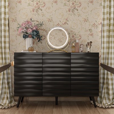 FUFU&GAGA Black Modern Buffet Cabinet Side Table Lacquer Carved Door