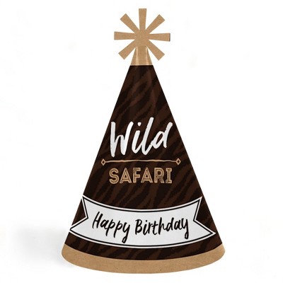 Big Dot of Happiness Wild Safari - Cone African Jungle Adventure Happy Birthday Party Hats for Kids and Adults - Set of 8 (Standard Size)