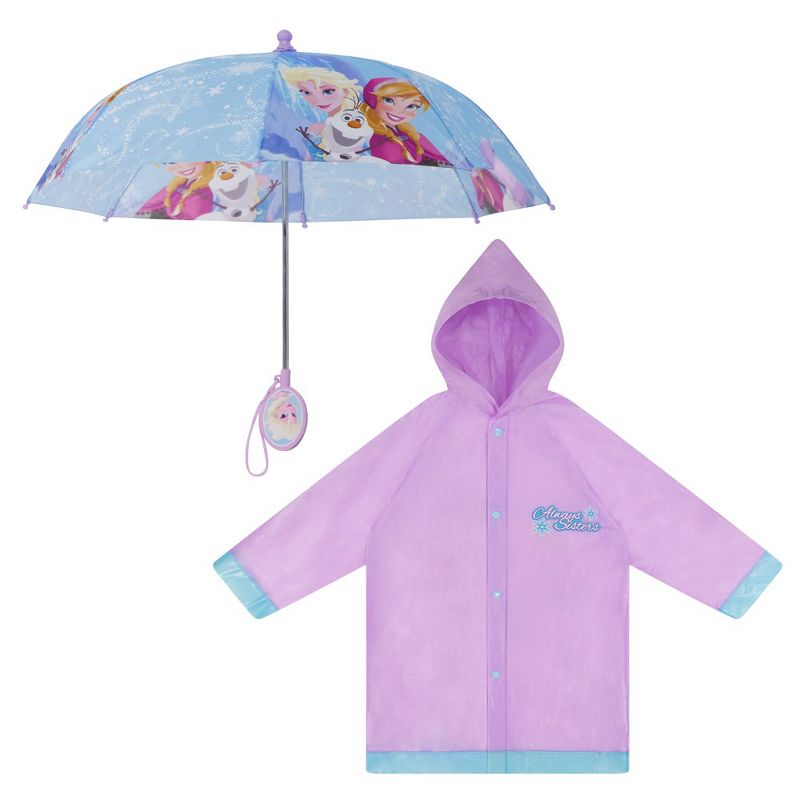 Frozen Elsa and Anna Girl’s Umbrella and Raincoat set, Kids Ages 4-7 (Light Purple), 1 of 6