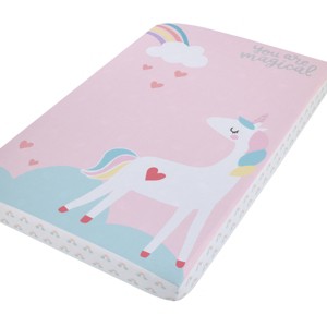 Little Love by NoJo Rainbow Unicorn Multi Colored You Are Magical Photo Op Fitted Mini Crib Sheet - 1 of 4