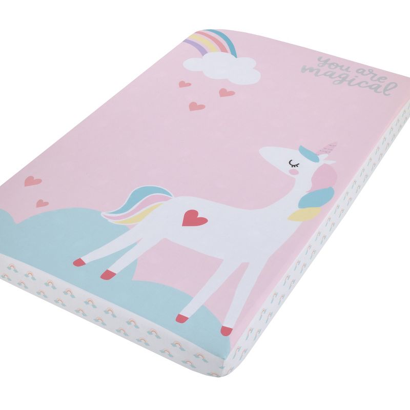 Little Love by NoJo Rainbow Unicorn Multi Colored You Are Magical Photo Op Fitted Mini Crib Sheet, 1 of 5
