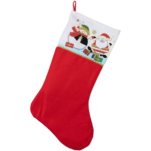 Northlight Santa and Snowman Christmas Stocking  - 19" - Red and White - 1 of 4