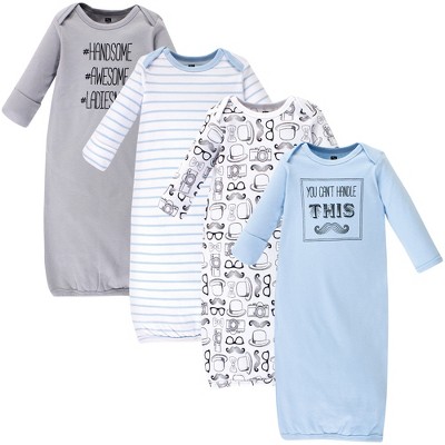 Hudson Baby Infant Boy Cotton Long-Sleeve Gowns 4pk, Mustache, 0-6 Months