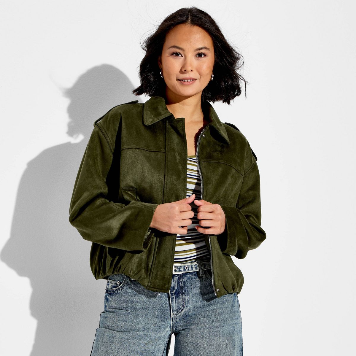 Women's Bubble Hem Faux Suede Jacket - Wild Fable™