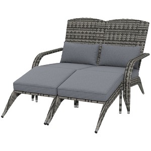 Wicker Adirondack Chair for 2 with Cushions & Footrests, PE Rattan Double Chaise Lounge Chair, Fire Pit Chair for Porch with High-back, Wide Armrests - 1 of 4