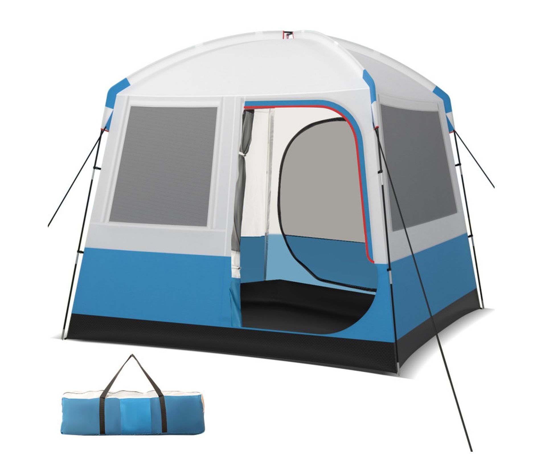 5 Person Camping Tent with Mesh Windows and Carrying Bag for Hiking, Blue and White