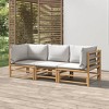 vidaXL Bamboo 3 Piece Patio Lounge Set with Light Gray Cushions - Farmhouse Style Outdoor Garden Seating Furniture - 2 of 4