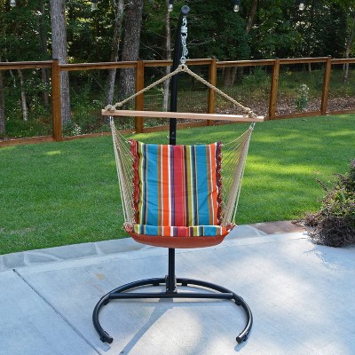 Rust and Teal Striped Hanging Chair with Cushions