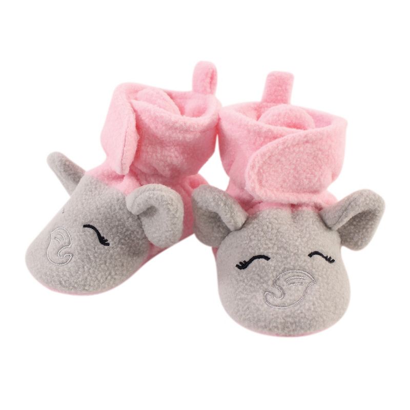 Hudson Baby Infant and Toddler Girl Cozy Fleece Booties, Pink Gray Elephant, 1 of 3